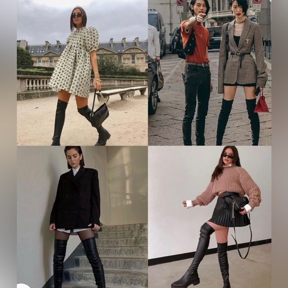 Thigh high PU leather flat boots - Picture 3 of 5